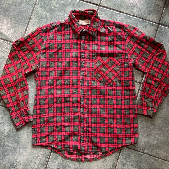 Open Trails Shirts Vtg 9s Open Trail Red And Green Flannel Button